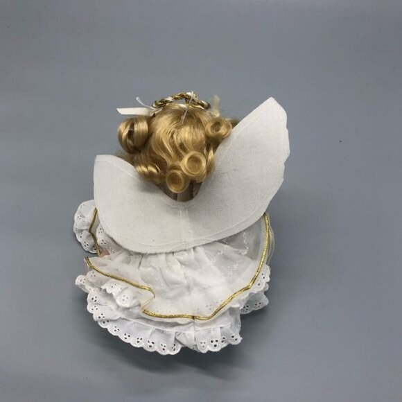 Angle white gold trim blond lace wings china doll 11" tall READ - Picture 10 of 11